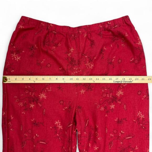 Coldwater Creek Red Linen Wide Leg Pants - Women's XL - Floral Cottagecore Boho - Picture 8 of 8